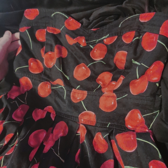 Cherry print strapless pinup dress S-XS - Picture 2 of 2
